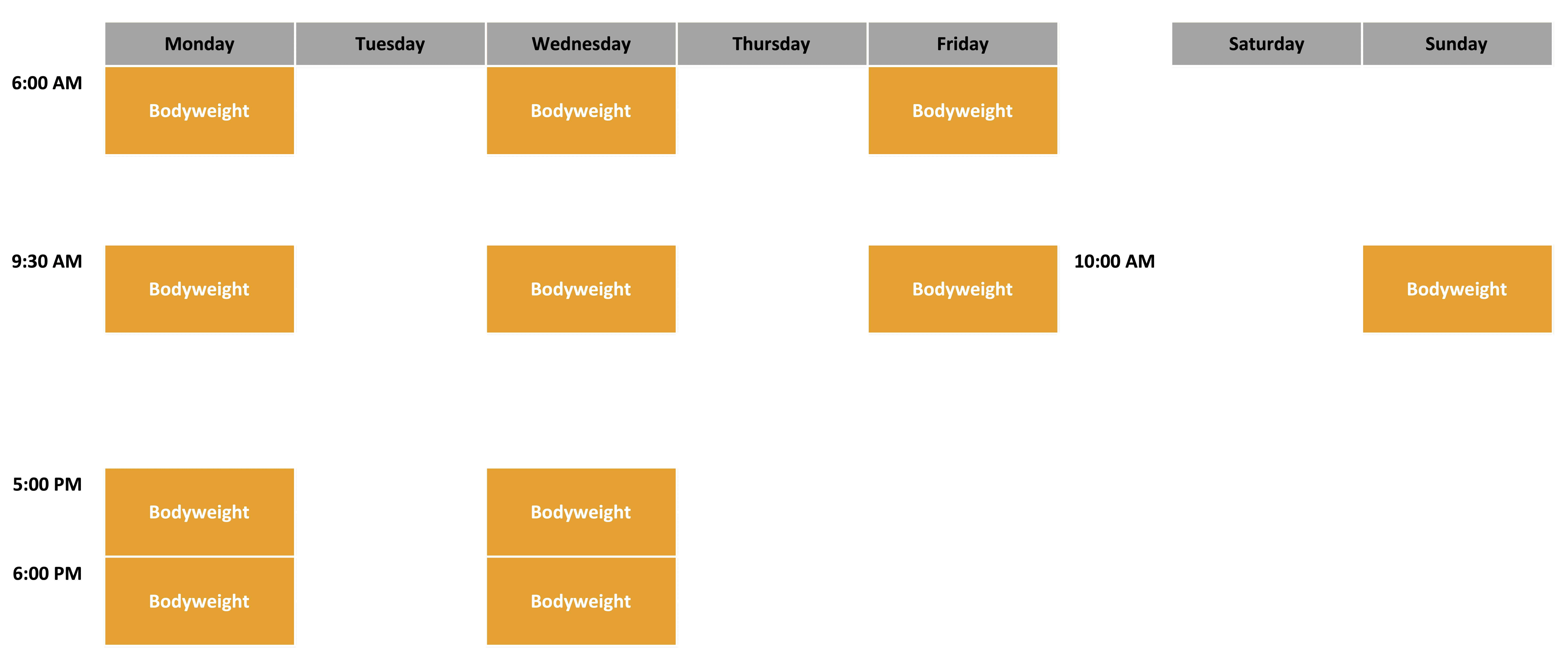 Class Schedule - September 2023 - Bodyweight
